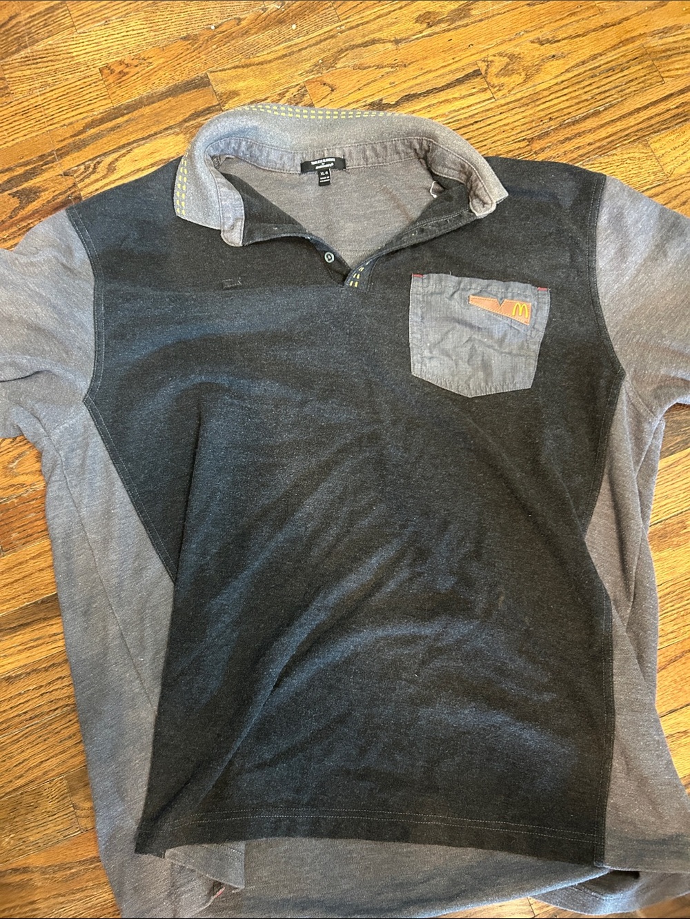 McDonald's Men's Black and Gray Polo with Pocket Logo